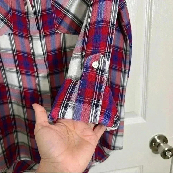 SAM EDELMAN Red, White, and Blue Plaid Woman Button Down | size Large - Picture 3 of 13
